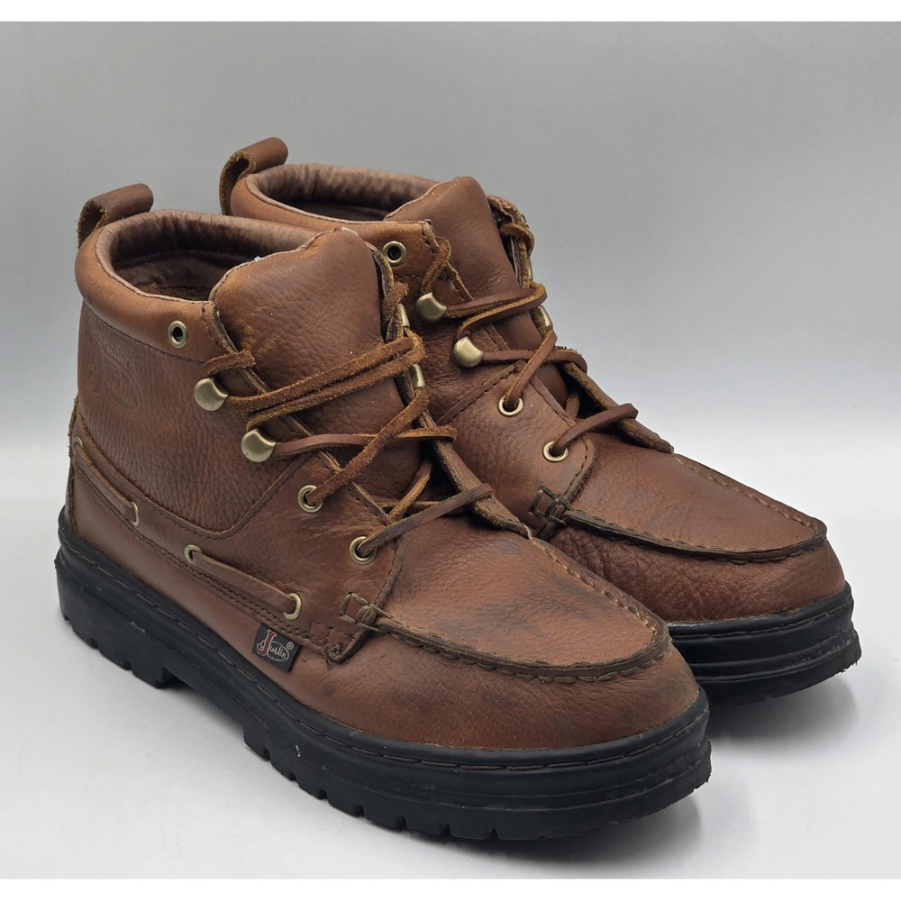 Justin Moc Toe Lacer Mens Brown Pebbled Leather Trail and Work Boot 7M 995